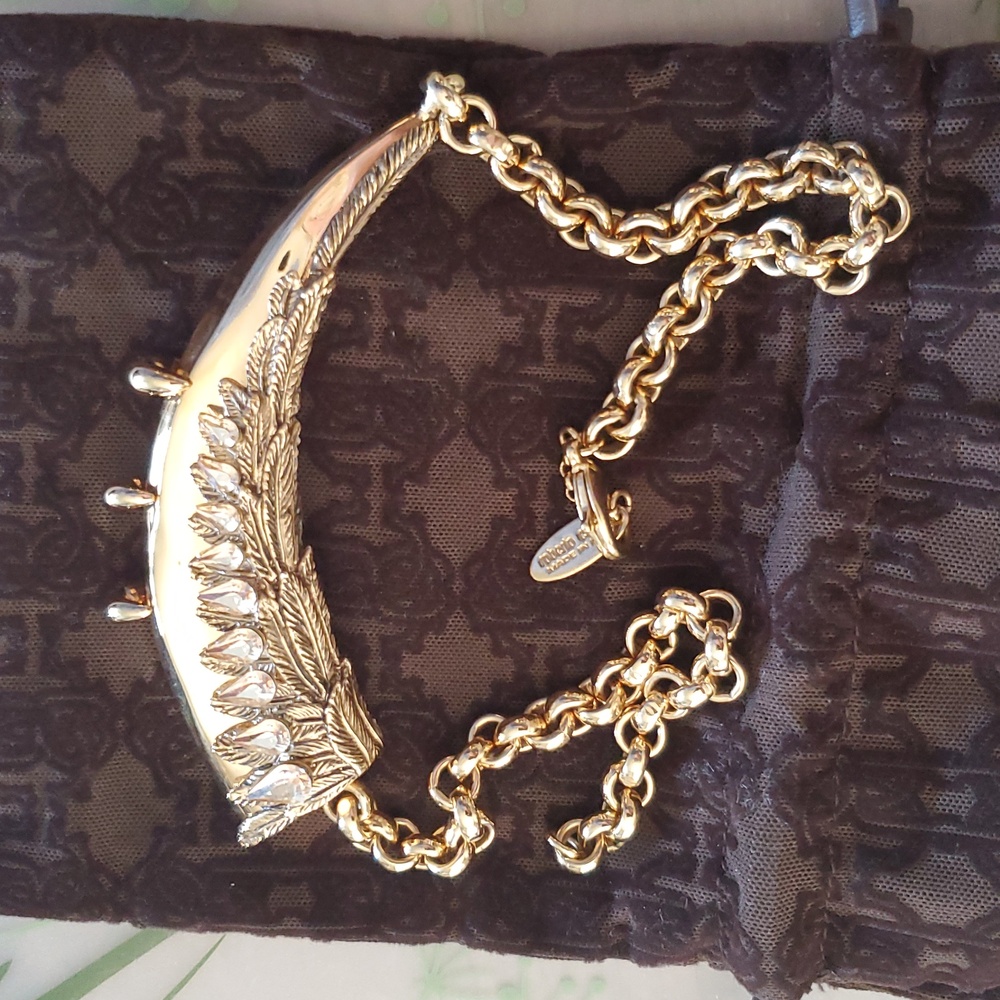 EUC Roberto Cavalli Gold Horn Shaped Choker with Champagne Color Rhinestones